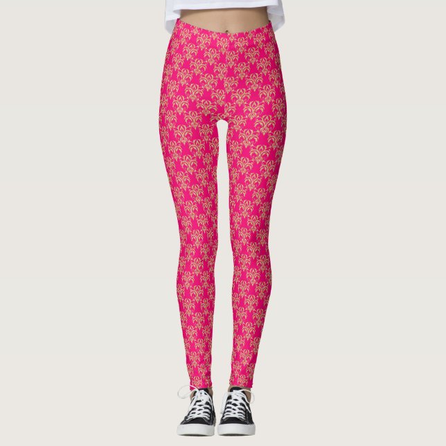 Goldene Damaskus auf rosa Leggings - OsterYogopant (Vorderseite)