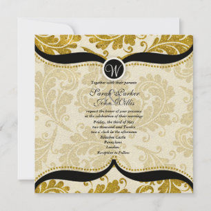 Goldene Damast-Paisley-Hochzeitseinladung Einladung