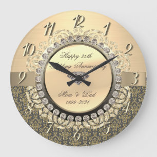 Goldene Damaszener-Schwünge 25. Hochzeitstag Große Wanduhr