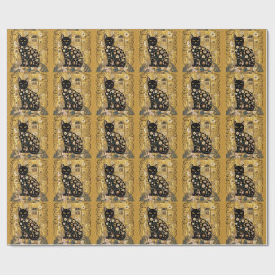 Goldene dekorative Gustav-Klimt-Stil-Schwarze-Katz Geschenkpapier