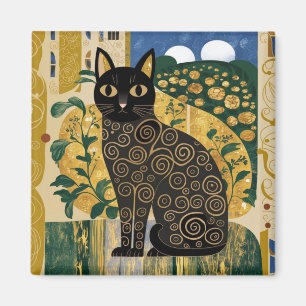 Goldene dekorative Gustav-Klimt-Stil-Schwarze-Katz Magnet