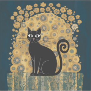 Goldene dekorative Gustav-Klimt-Style-Schwarze-Kat Aufkleber