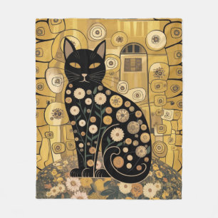 Goldene dekorative Gustav-Klimt-Style-Schwarze-Kat Fleecedecke