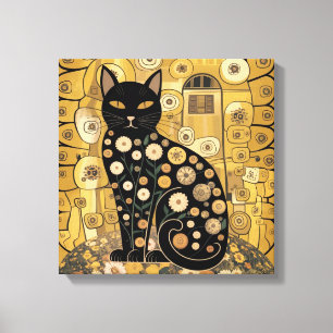 Goldene dekorative Gustav-Klimt-Style-Schwarze-Kat Leinwanddruck