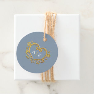 Goldene dekorative Herz-Monogram-Dusty Blue Geschenkanhänger