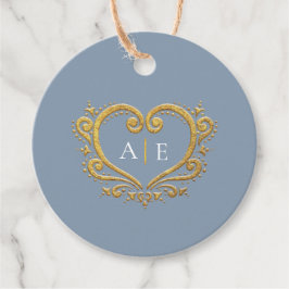 Goldene dekorative Herz-Monogram-Dusty Blue Geschenkanhänger