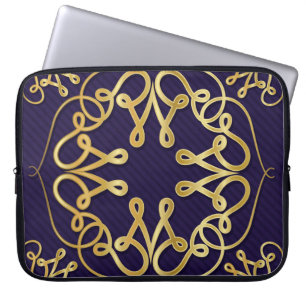 Goldene Dekos mit Ornamenten auf blauem Hintergrun Laptopschutzhülle