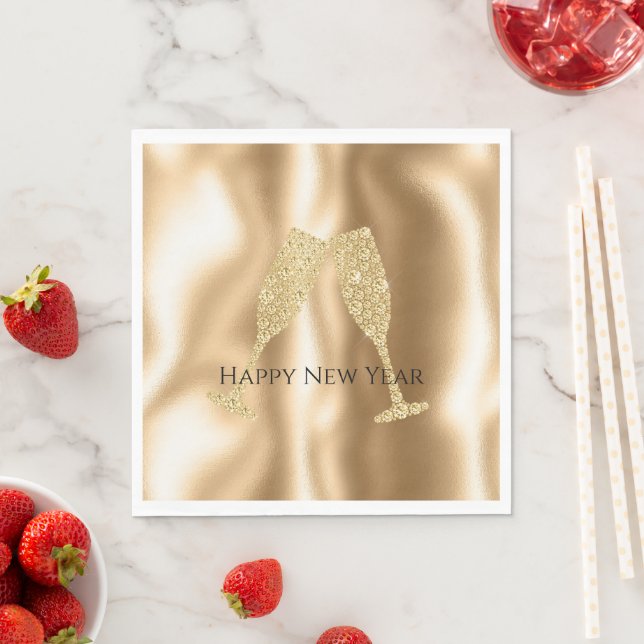 Goldene Diamant-Sparkling-Champagnergläser Neujahr Serviette (Beispiel)