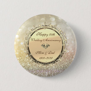 Goldene Diamanten Bokeh 50. Hochzeitstag Button