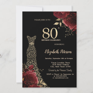 Goldene Diamanten Kleid Rote Rosen Schwarzer 80. G Einladung