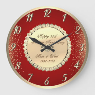 Goldene Diamanten Rot 25. Hochzeitstag Große Wanduhr
