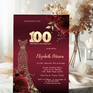 Goldene Diamantenkleid Rote Rosen 100. Geburtstag Einladung