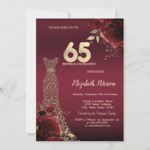 Goldene Diamantenkleid Rote Rosen 65. Geburtstag Einladung