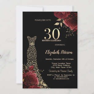 Goldene Diamantenkleid Rote Rosen Schwarzer 30. Ge Einladung