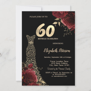Goldene Diamantenkleid Rote Rosen Schwarzer 60. Ge Einladung