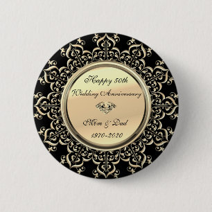 Goldene Diamantswirls Schwarz 50. Hochzeitstag Button