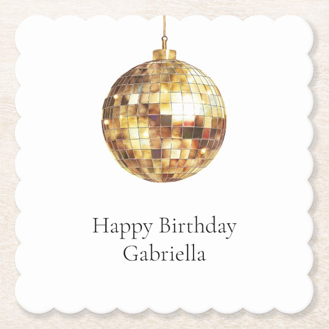 Goldene Disco-Kugel Geburtstag Untersetzer (Vorderseite)