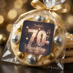 Goldene Disco-Kugel Musiknoten 70. Geburtstagsfeie Quadratischer Aufkleber