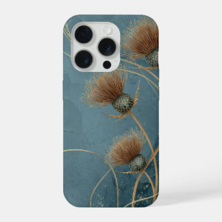 Goldene Distel Teal Blaue Textur Eleganz iPhone 15 Pro Hülle