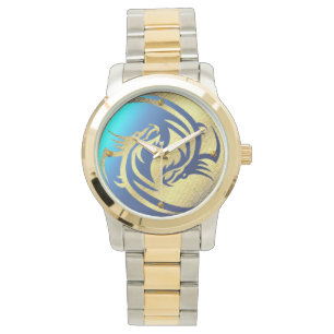 Goldene Drache Yin-Yang Uhr