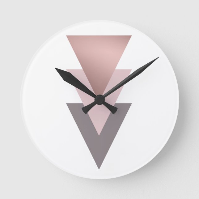 Goldene Dreiecke mit eleganter Rose Runde Wanduhr (Vorderseite)