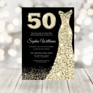 Goldene Dress Frauen 50. Geburtstagsparty Black Einladung