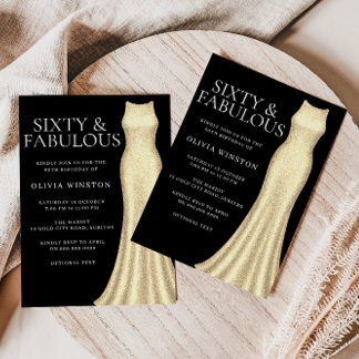 Goldene Dress & Schwarze Frauen 60. Geburtstagspar Einladung
