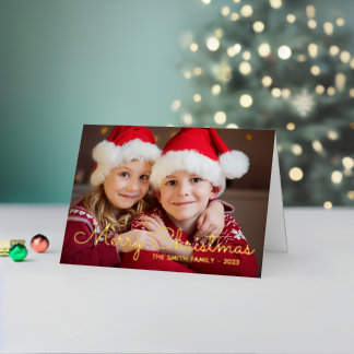 Goldene dünne Linie Frohe Weihnachten Familienfoto