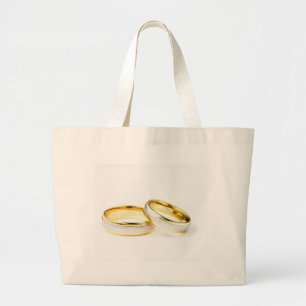 Goldene Eheringe auf weißem Hintergrund Jumbo Stoffbeutel