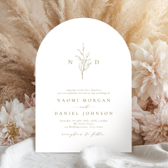 Goldene, einfache botanische Monographie Einladung (Gold simple botanical monogram rustic wedding invitation)