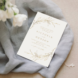 Goldene, einfache botanische Trauung Einladung