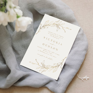 Goldene, einfache botanische Trauung Einladung