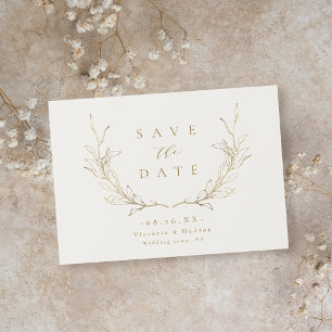 Goldene einfache Eleganz botanische Blätter Hochze Save The Date