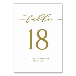 Goldene einfache minimalistische Schrift Hochzeit Tischnummer
