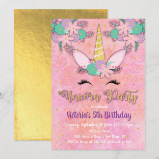 Goldene Einhornblume Einladung zum Geburtstag