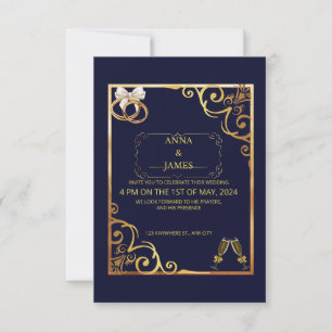 Goldene Einladungskarte mit eleganten Gold-Blume Einladung