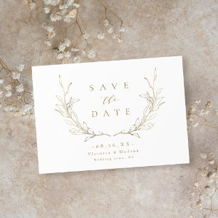 Goldene, elegante botanische Blätter Hochzeit Save The Date