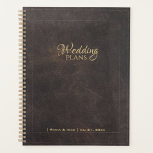 Goldene elegante Leder-Ästhetik-Hochzeitsplanerin Planer