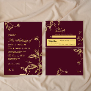 Goldene, elegante Mahlzeit in Monogramm Wahl Hochz RSVP Karte