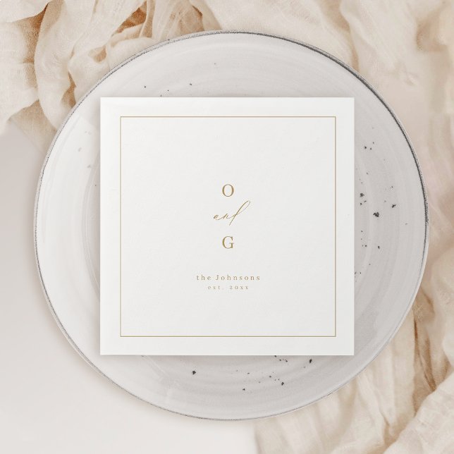 Goldene, elegante Paare, minimalistische Hochzeit Serviette (Gold elegant couple monogram minimalist wedding napkins)