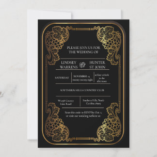 Goldene elegante vintage florale Hochzeitseinladun Einladung