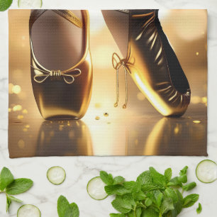 Goldene Eleganz: Ballerina Schuhe auf Gold Bokeh Geschirrtuch