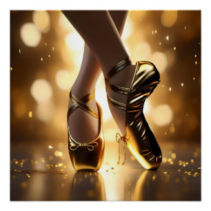 Goldene Eleganz: Ballerina Schuhe auf Gold Bokeh Poster
