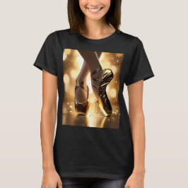Goldene Eleganz: Ballerina Schuhe auf Gold Bokeh T-Shirt