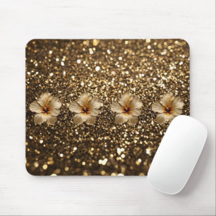 Goldene Eleganz: Goldener Hibiskus-Shimmer Mousepad