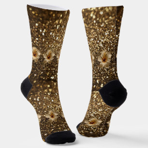 Goldene Eleganz: Goldener Hibiskus-Shimmer Socken