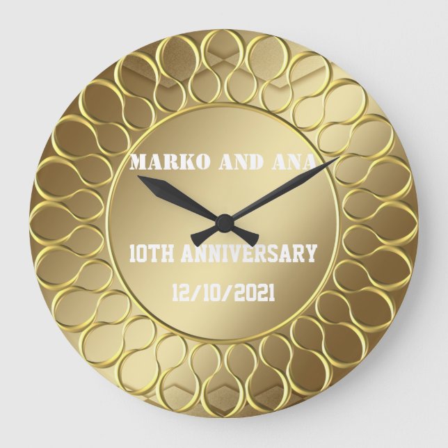 Goldene Eleganz Jahrestag der Liebe große Uhr (Vorderseite)