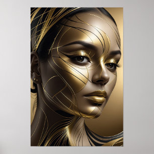 Goldene Eleganz: Moderne Frau Abstrakte Kunst Poster
