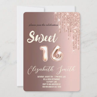 Goldene Eleganz, Rose Gold 16 . Geburtstag Einladung