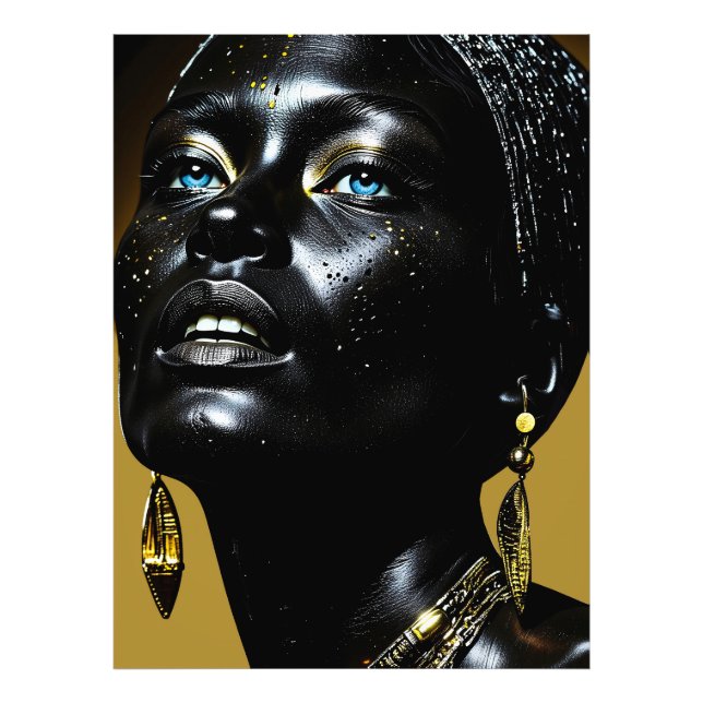 Goldene Eleganz: Schwarze Schönheit mit Schmuck Fotodruck (Vorne)